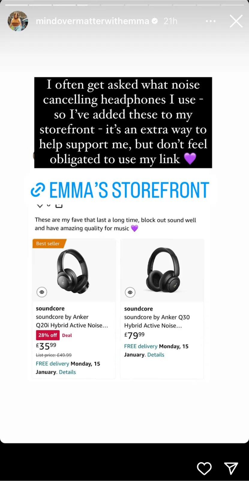 Amazon influencer talking about the headphones they use