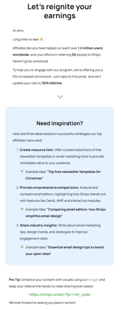 Re-engagement Affiliate Email