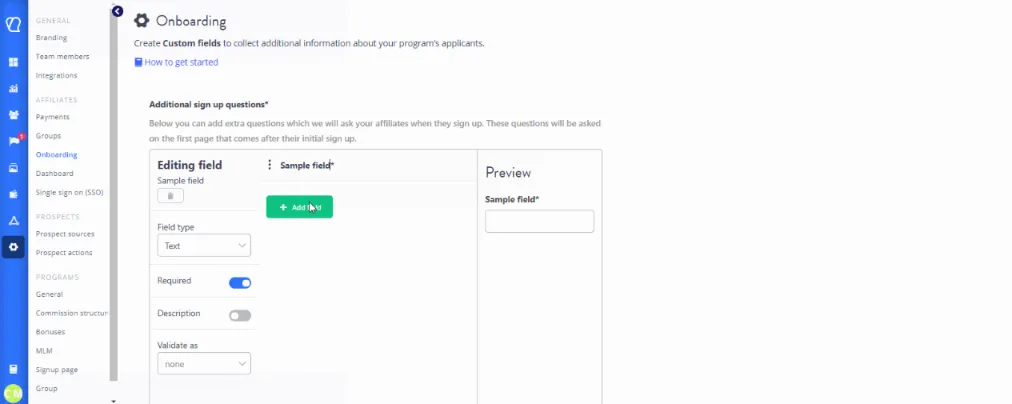 Signup fields