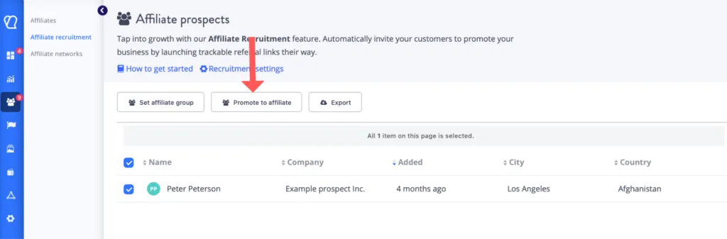 Promote to affiliate button