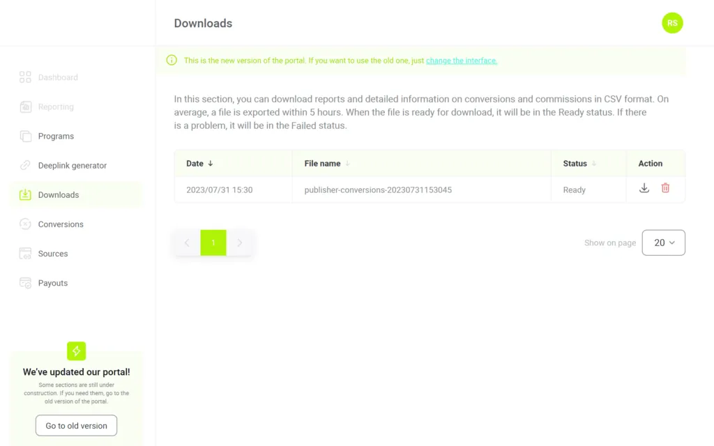 Tapfiliate downloads section.