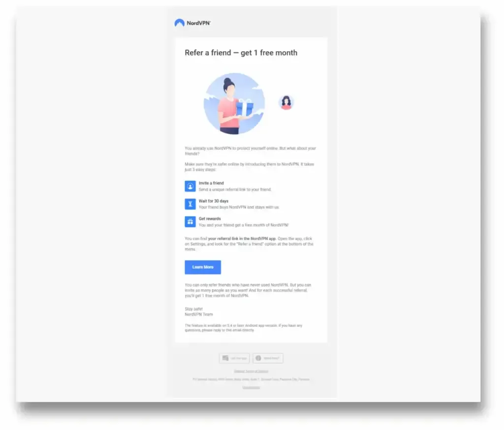 NordVPN referral email